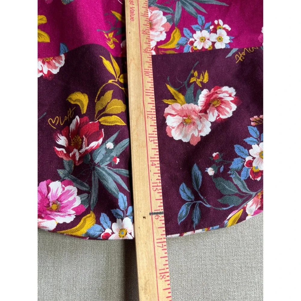 Loft Floral Canvas Tote Bag Magenta Burgundy Flower Print Shopper Handbag